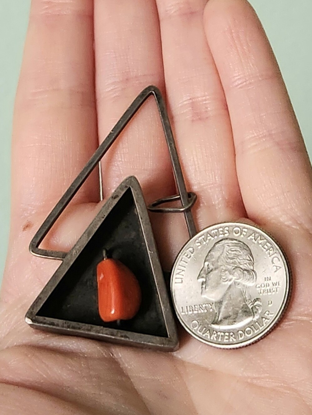 SIGNED IRENA BRYNER STERLING SILVER MID CENTURY MODERN CORAL PENDANT - Picture 12 of 13